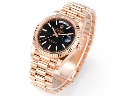 PPM Factory Rolex DD 2836/3255 Movement 18K Rose Gold President Band Black Face Index Watch